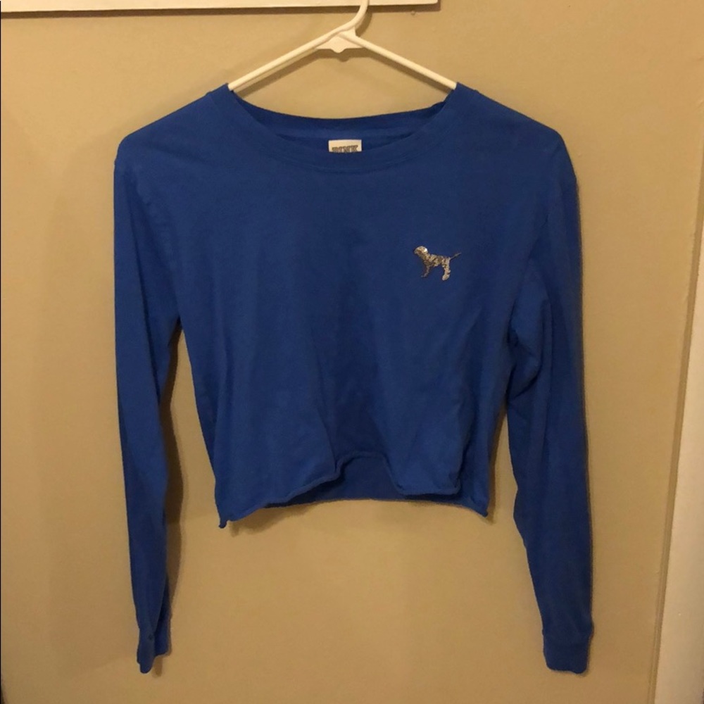 Cute PINK Blue Long Sleeve Top With Sequin Logos